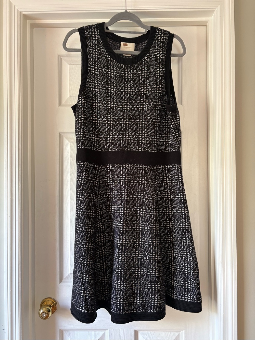 Kate Spade Sleeveless Black & White Knit Plaid Fit-and-Flare Dress XL